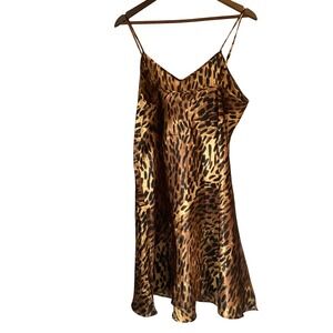 Solange Satin Women Leopard Chemise Slip Dress 18/20 Brown Animal Print Mob Wife